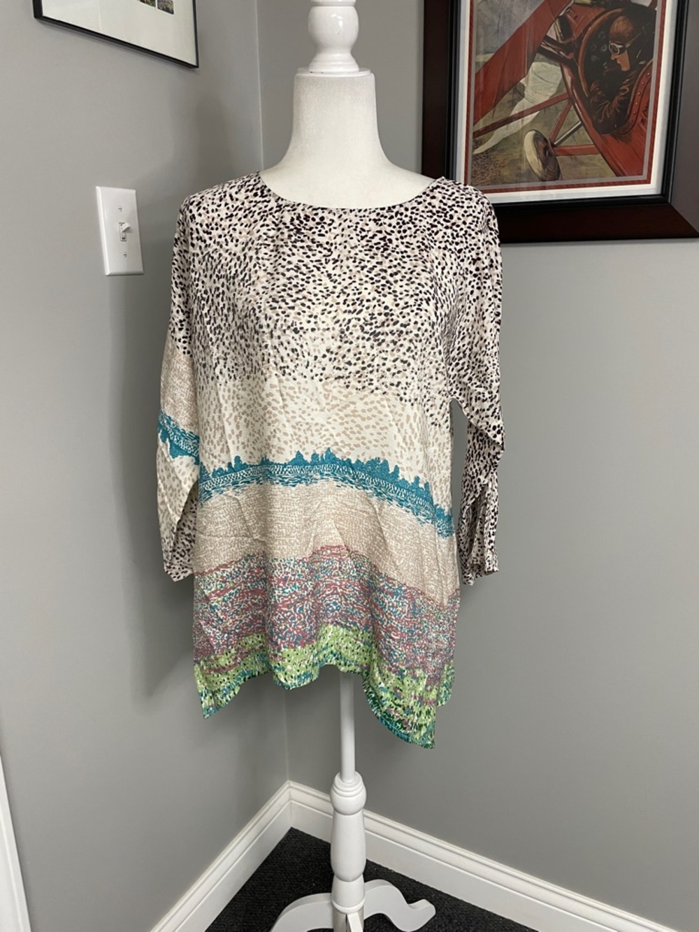 Citron Santa Monica 100% Silk womens tunic top colorful size Small NWT Luxury